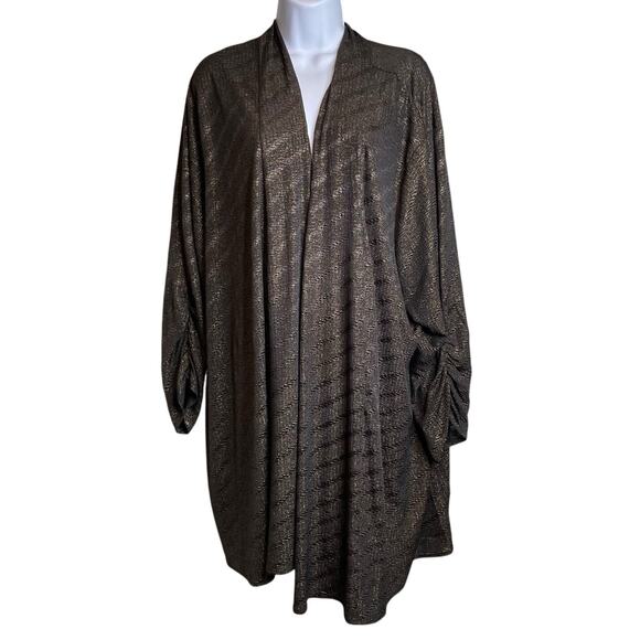 Catherines Women's Black Gold Metallic Knit Kimono Cardigan Size 4X Flowy Glam - Picture 1 of 10
